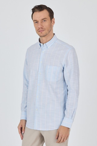 İmza Uzun Kol Çizgili Desen Düğmeli Yaka Cepli Classic Comfort Fit Gömlek 1004250189 Koyu Mavi