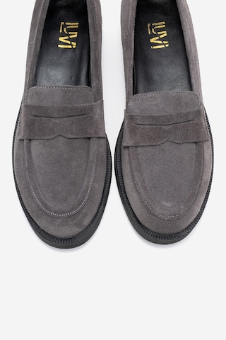 Pline Füme Süet Hakiki Deri Kadın Loafer Ayakkabı Füme