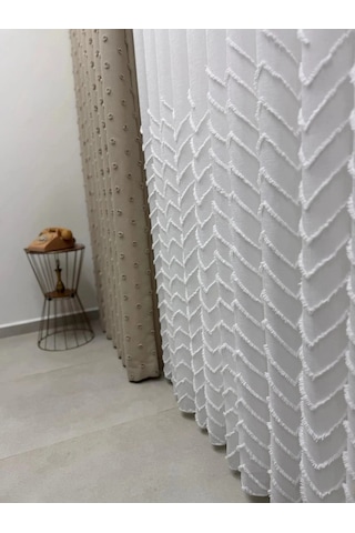 Nivemeshome Yakamoz 1-053p Yarı Desen Ekru 1/2,5 Pileli Tül Perde