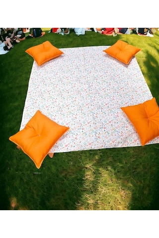 Bahar Cicekleri Turuncu Yastik Hediyeli Piknik Ve Masa Ortusu Seti Annelerimize Özel Çok Renkli