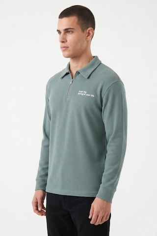 Opınıon Erkek Spor Polo Yaka Petek Dokulu Sweatshırt Bgl-st05442 Yeşil