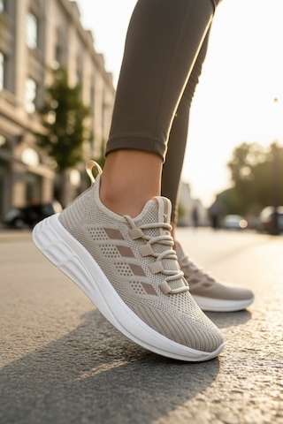 Enoch Kadın Hafif Koşu Ayakkabısı Nefes Alan Triko Örgü Sneaker Bej