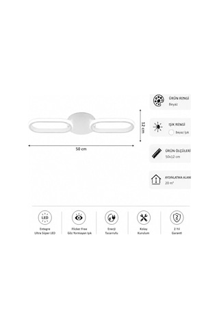 Hilton 2'li Led Plafonyer Avize Beyaz Işık