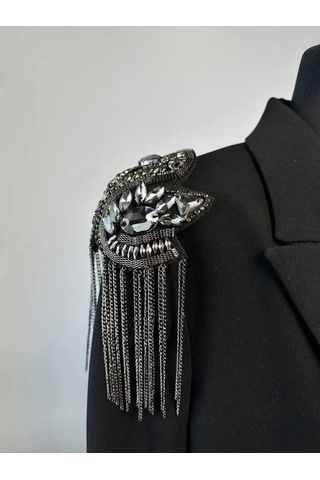 Slubov'u Omuz Askıları 2'li, Zincirli Broşlar 157325479 Siyah