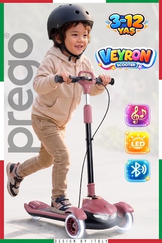 Prego Veyron Bluetoothlu Müzikli Işıklı Çocuk Scooter Katlanabilir - Yükseklik Ayarlı Bordo