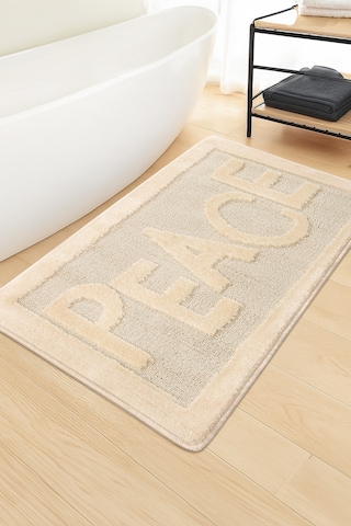 Doğal Kaymaz Taban Banyo Paspas Uzun Ömürlü Yumuşak Dokulu Su Emici Yıkanabilir Peace 60x100 Krem