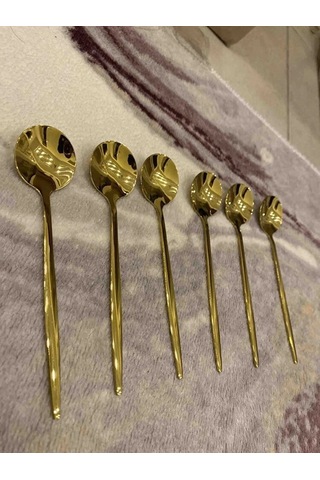 Periboia 6 Adet Şık Parlak Gold Paslanmaz Titanyum Çelik Çay Kaşı Çok Renkli