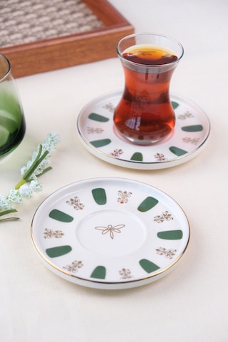 Tabak Evi Porselen Acem Zade Yeşil Çay Tabağı 12,5cm 2 Li Çok Renkli