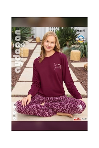 Aydoğan Kadın Asya Love Yourself Vişne Termal Pijama Takımı 250623