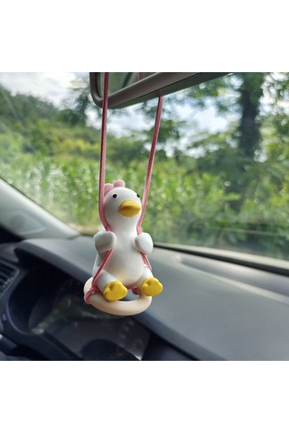 Yifomall Sevimli Pembe Kurdeleli Araç Kokusu - Dayanıklı Alçı Dekoratif Araç Askısı Pembe Kurdeleli Salıncak Ördek