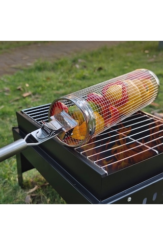 Sones Kulplu Barbekü Kafesi Yükseltme Paslanmaz Çelik Barbekü Sepeti 30cm + Kulp 18cm Çok Renkli