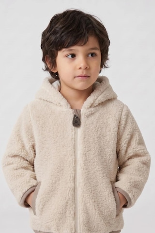 Wofim Kids Çocuk Kapüşonlu Peluş Mont Ekru