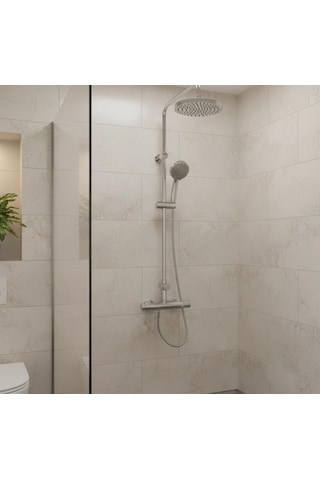 Artema Aquaheat Termostatik Duş Bataryası A47055 + Duş Sistemi A45598 Set Gümüş