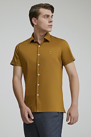 D'S Damat Twn Slim Fit Hardal Düz Stretch Gömlek 8ec02ee44326d Hardal