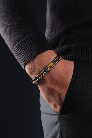 Ssilhoutte Doğaltaş Sertifikalı Kaplangözü Ve Hematit Kombin Doğal Taş Hediye Erkek Bileklik Kahverengi