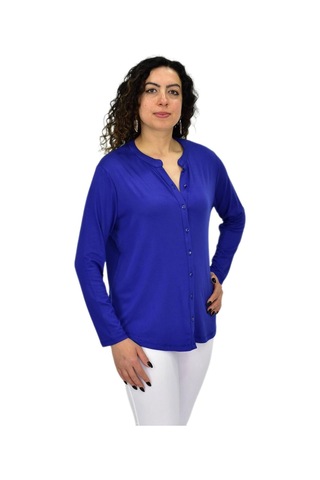 Kadın Uzun Kol Düğmeli Bluz Bgl-st04680 Saks Mavi