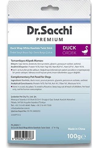 Dr.sacchi Premium Ördek Sargılı Beyaz Sığır Derisi Burgu Çubuk Tahılsız Köpek Ödülü 5 10lu 100 Gr 109-30008.01
