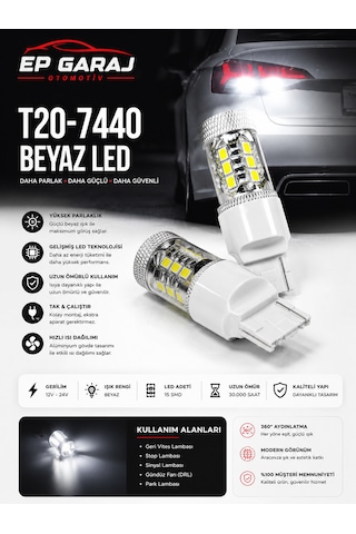 Üniversal T20-7440 Beyaz Led Ampul 15 Smd Güçlü Aydınlatma 0