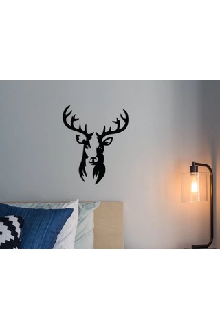 Ahşap Tablo Dekoratif Geyik Kafası Duvar Dekoru Siyah Ahşap