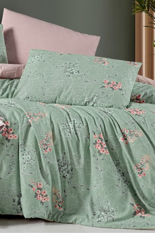 Lastikli Çarşaflı Tek Kişilik Nevresim Takımı Green Yeşil Somon