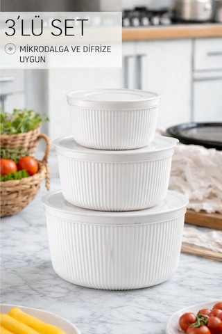 Saklama Kabı 3'lü Set 1550 - 1000 - 550ml Depolama Kutusu - Gıda Çerezlik Hobi Çok Amaçlı Box Beyaz