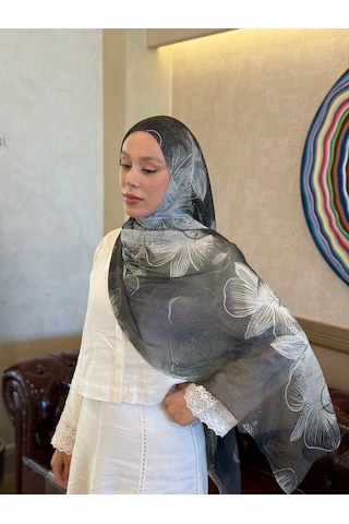 Moda Kaşmir Esilda Desen Aya Şal Kemik-koyu Gri
