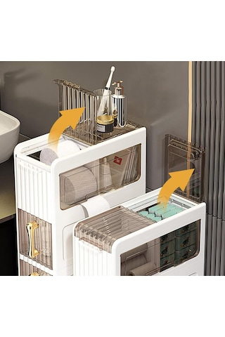 Banyo, Yatak Odası, Çamaşır Odası 3 Katlı Çekmeceli Dolap Beyaz - Gri