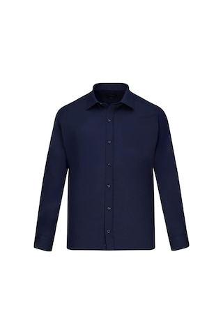 Hatemoğlu Lacivert Slim Fit Slim Yaka Pamuklu Uzun Kollu Gömlek Lacivert