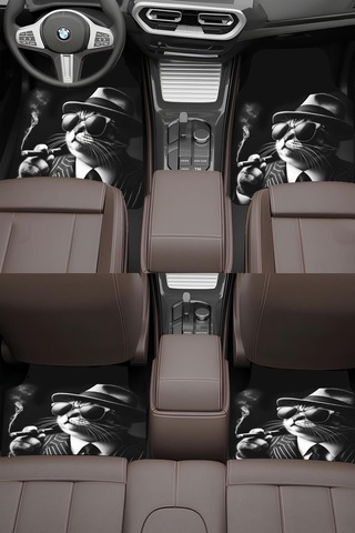 Kedi Desenli Premium Dot Tabanlı 4 Lü Araba Paspası Takımı Aps0001