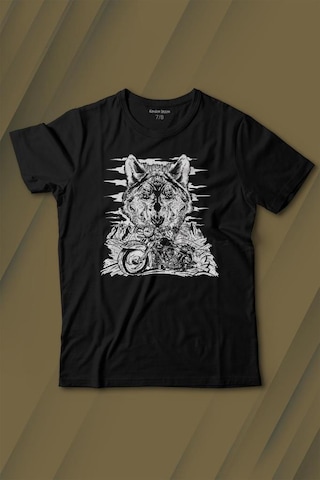 Kendim Seçtim Ride To Wild Wolf And Motorcycle Kurt Ve Motor Outdoor Baskılı Tişört Çocuk T-shirt 001