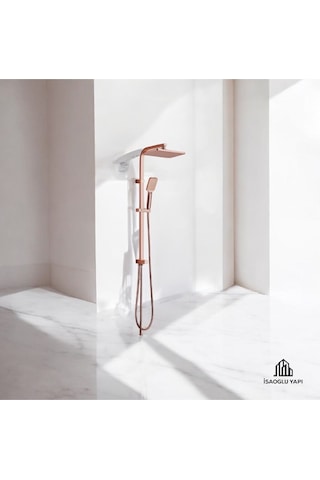 İsaoğlu Yapı Bronz Duş Seti Bakır Banyo Bataryası Dahil Kare Premium Yağmurlama Başlık Bakır