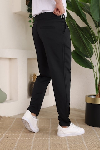 Erkek Duble Paça Yandan Tokalı Cord Desenli Old Money Pantolon Siyah