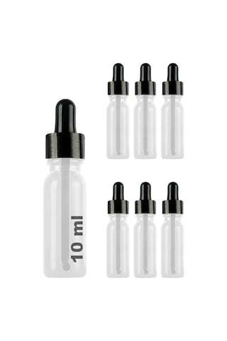 Lexroo 10 Ml Metal Kapaklı Damlalık Dropper Şişesi Serum 10 Cc Cam Şişe 6 Adet Siyah Kapak, Şeffaf