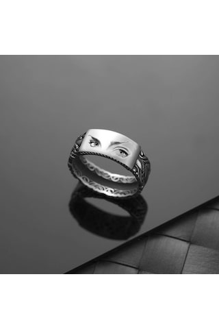 İpek Silver  925 Ayar Gümüş Motifli Üstü Kişiselleştirilebilir Erkek Yüzüğü Çok Renkli