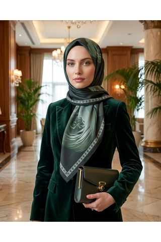 Moda Nuda Desenli Pamuk Soft Şal Haki Yeşil Marline Serisi