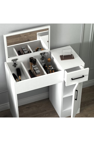 Arnetti İnci Aynalı Makyaj Masası Beyaz