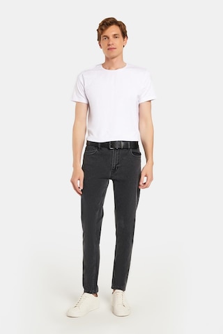 Tudors Erkek Slim Fit Yıkamalı Taşlamalı Esnek Kot Düz Paça Tapered Gri Pantolon-34829 Gri