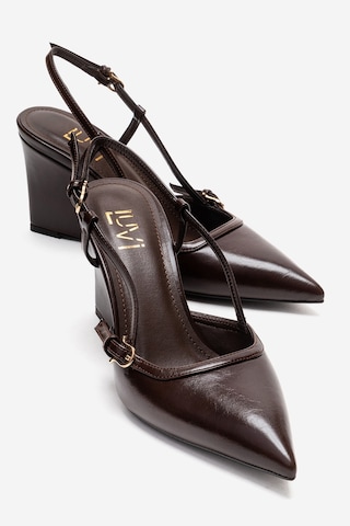 Luvishoes Celıa Kahverengi Cilt Sivri Burunlu Kadın Dolgu Topuklu Ayakkabı Kahverengi