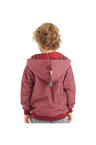 Denokids Ejderha Erkek Çocuk Bordo Kapişonlu Fermuarlı Sweatshirt Bordo