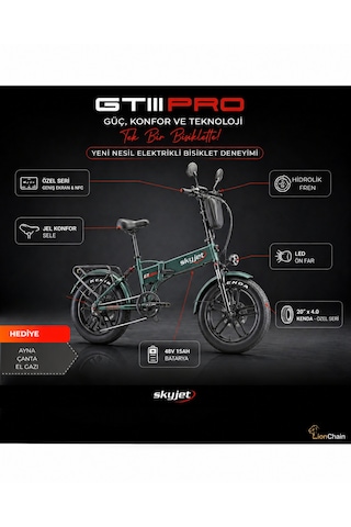 Skyjet Gtııı Pro 1000w Elektrikli Bisiklet Ayna Çanta Ve El Gazı Hediyeli Yeşil