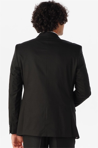 Süvari Siyah Slim Fit Armürlü Sivri Yaka 6 Drop Yelekli Klasik Takım Elbise