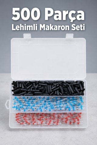 500 Parça Lehimli Makaron Seti Kablo Birleştirici Ek Muf 2+1 Çeşit Plastik Çantada