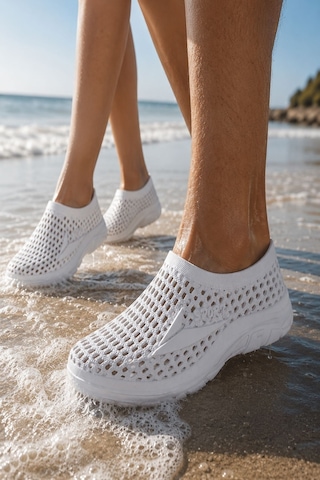 Muggo Wave Unısex Delikli Kaymaz Taban Deniz Havuz Plaj Ayakkabısı Beyaz