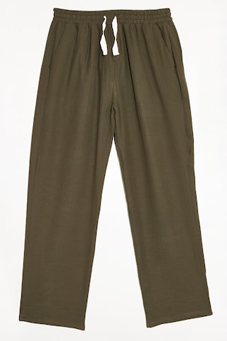 Tudors Erkek Baggy Fit Geniş Kesim %100 Pamuk Beli Lastikli Yandan Cepli Müslin Haki Düz Pantolon-46262 Haki