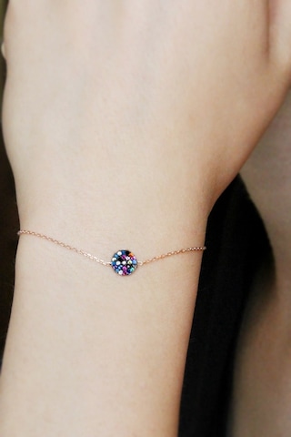 Renkli Taşlı Gümüş Daire Bileklik Rose Gold