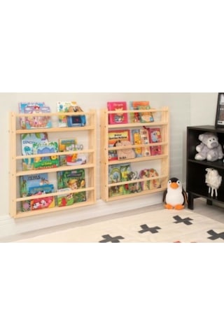 Doğal Ahşap Renk Montessori Kitaplık Çocuk Bebek Odası Duvar Rafı Ahşap Kitaplık Raf 1 Adet 105 Cm Doğal