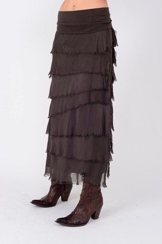 İtalyan 2 Beden Ince Gösteren Kat Kat Ipek Etek & Straplez Elbise Kahve Rengi