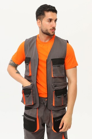 Uniprom Yelek Lizbon Model Çok Cepli Harman Kumaş Füme