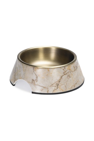 Beeztees Dbl Köpek Mama Su Kabı, Mat Altın Rengi Paslanmaz Çelik, Bej Mermer Görünümlü, 14cm, 160ml