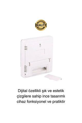 Premium Dijital Masaüstü Lcd Ekran Isı Sıcaklık Ve Nem Ölçer Termometre Saat Alarm Pilli Beyaz